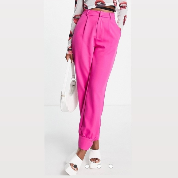 ASOS Heartbreak Barbie Pink Button Cuff Tailored Trousers Barbiecore Pants - Picture 1 of 14
